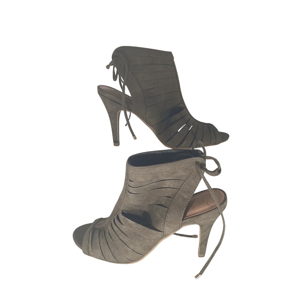 Brash Womens Olive Green Caged Peep Toe Stiletto Booties Lace Up Back Size 7